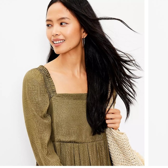 LOFT Olive Long Sleeve Square Neck Babydoll Dress size X small - Picture 13 of 13